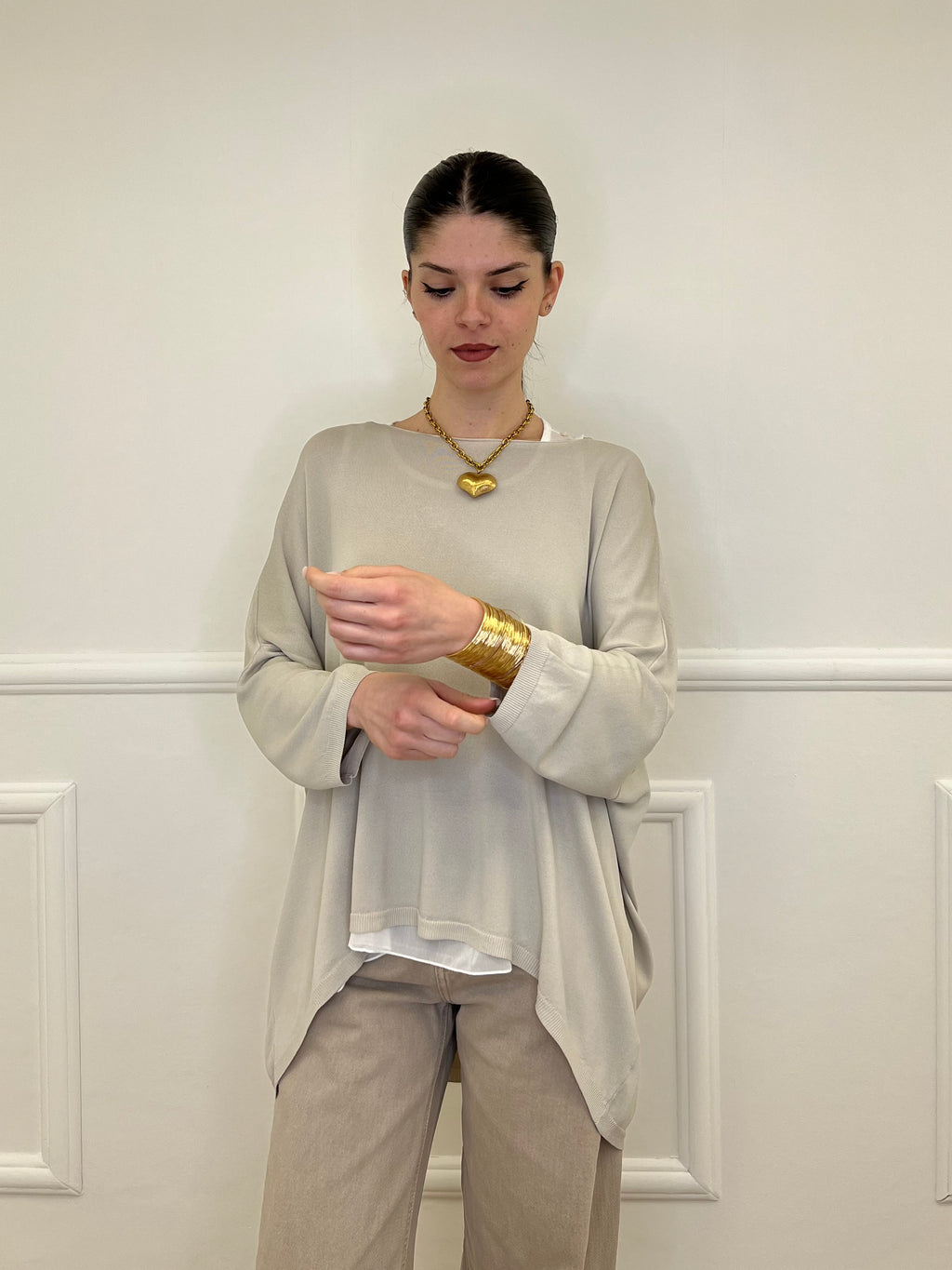 Twin Set Maxi Maglia e Canotta 53716 Ecru