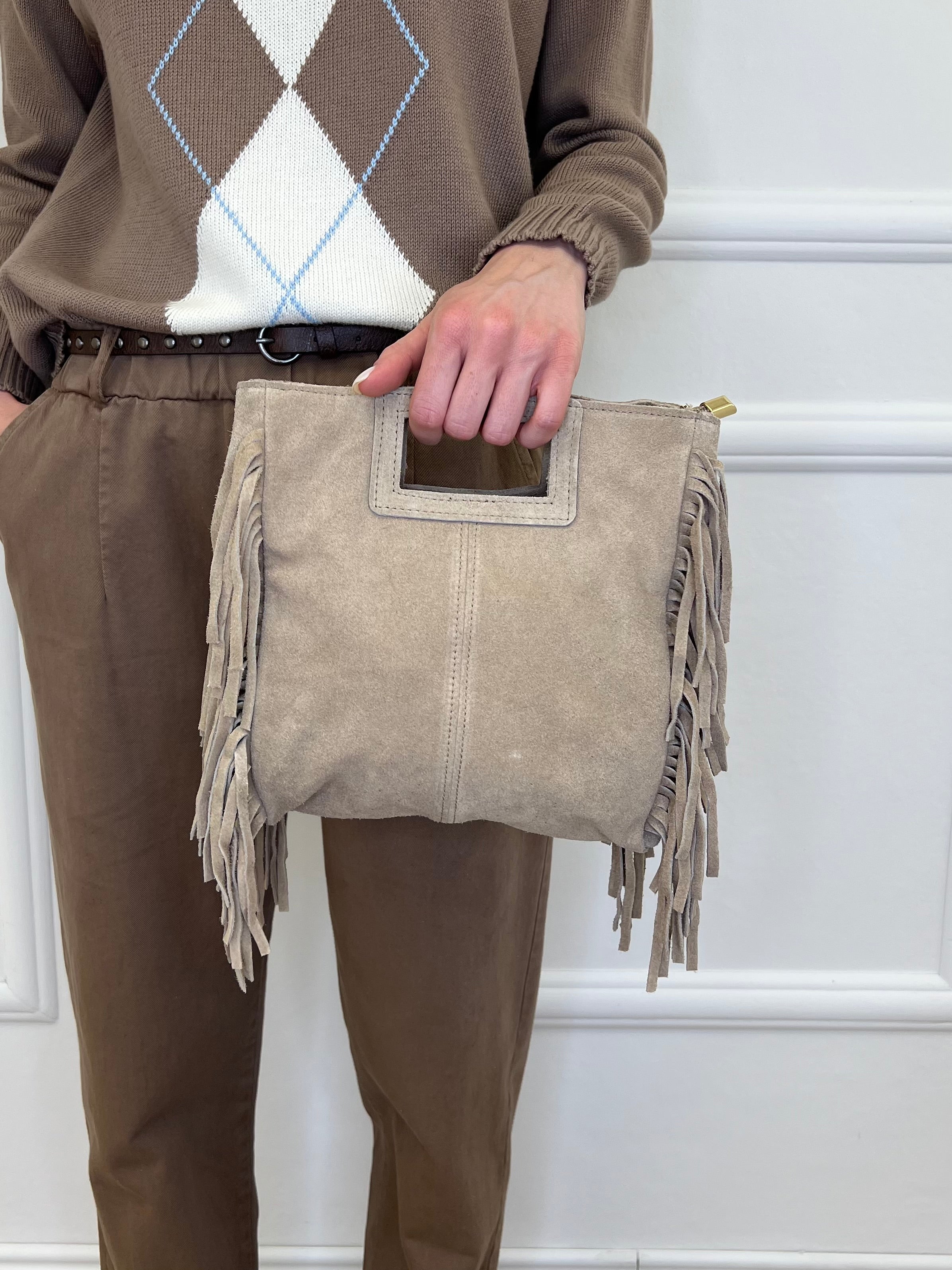 Borsa Vera Pelle Con Frange e Manico VPF026