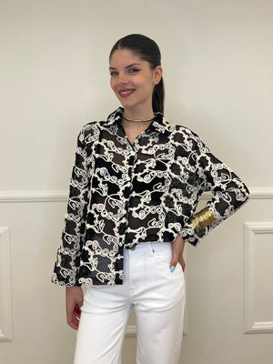 Camicia Traforata Ricami 38069 Nero