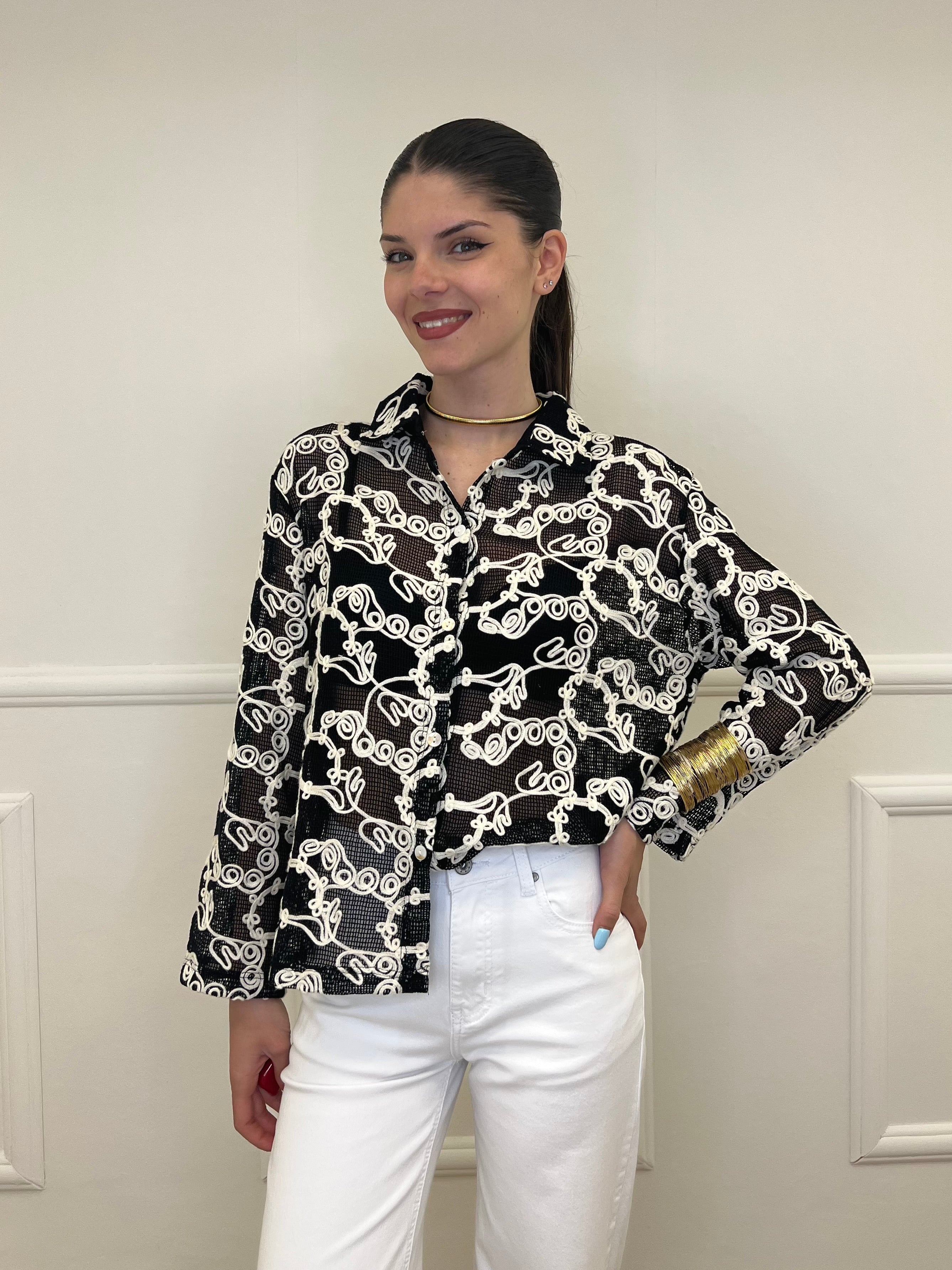 Camicia Traforata Ricami 38069 Nero