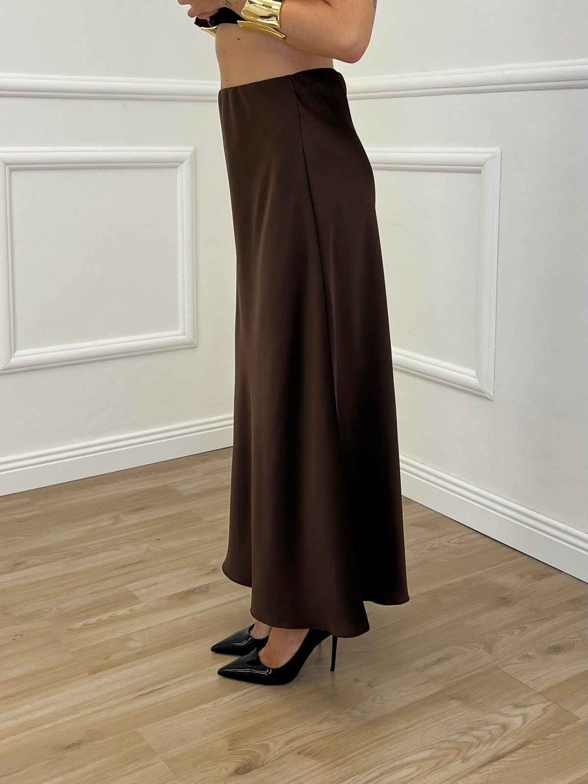 Gonna Longuette Satin 2236 Marrone