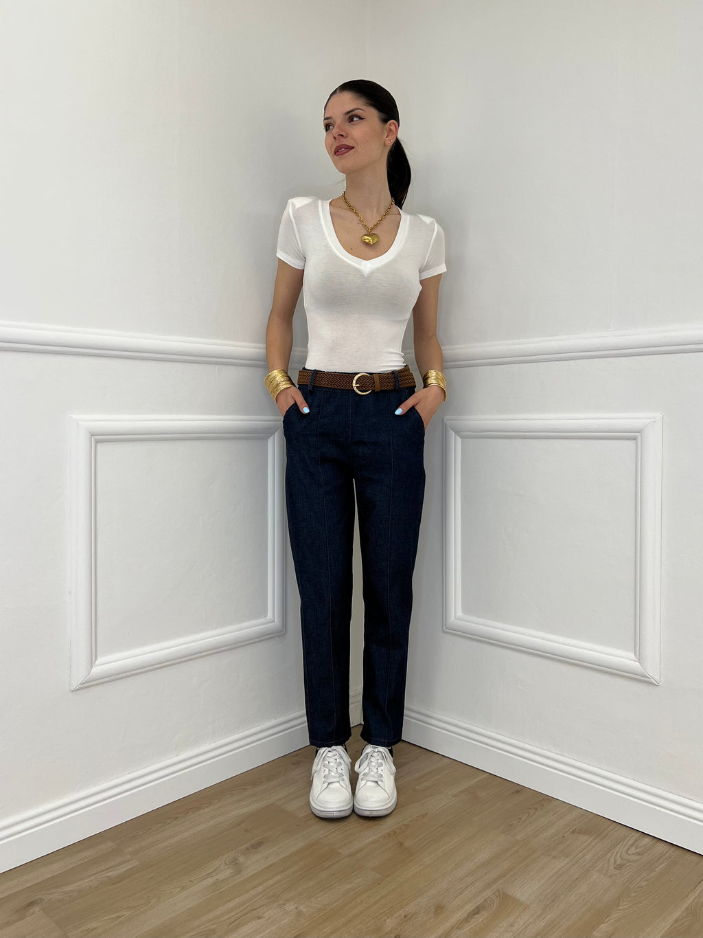 Pantalone Chambray Impuntura K26230 Blu