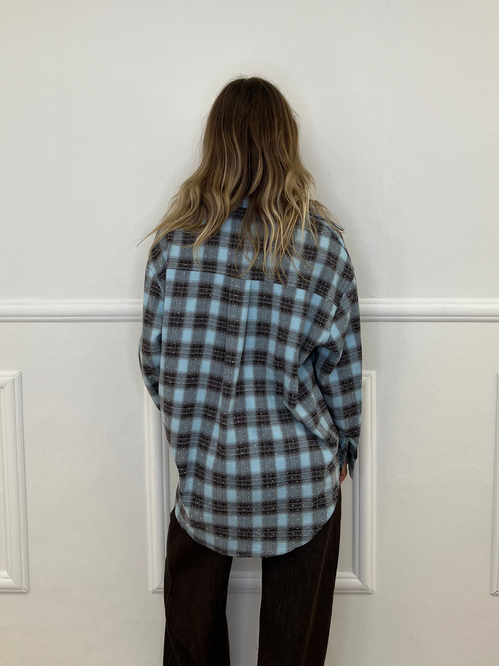 Camicia Check Strass 19108 Azzurro e Moro