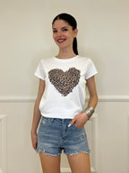 T-shirt Cuore Animalier Strass