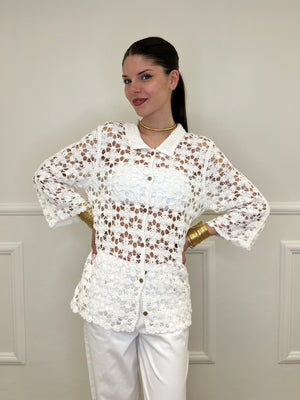Cardigan Crochet 28116 Bianco