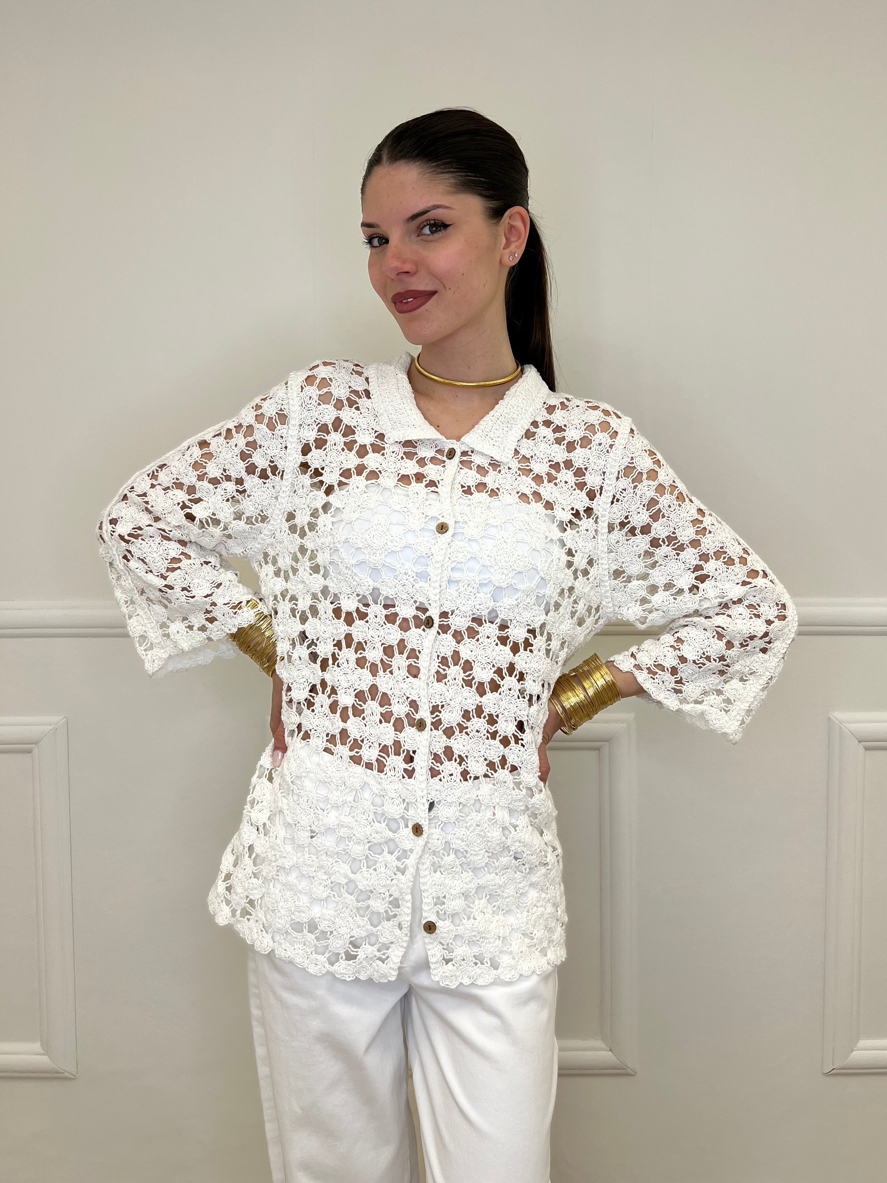 Cardigan Crochet 28116 Bianco
