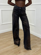 Jeans Spalmato Animalier Strass 9287 Nero