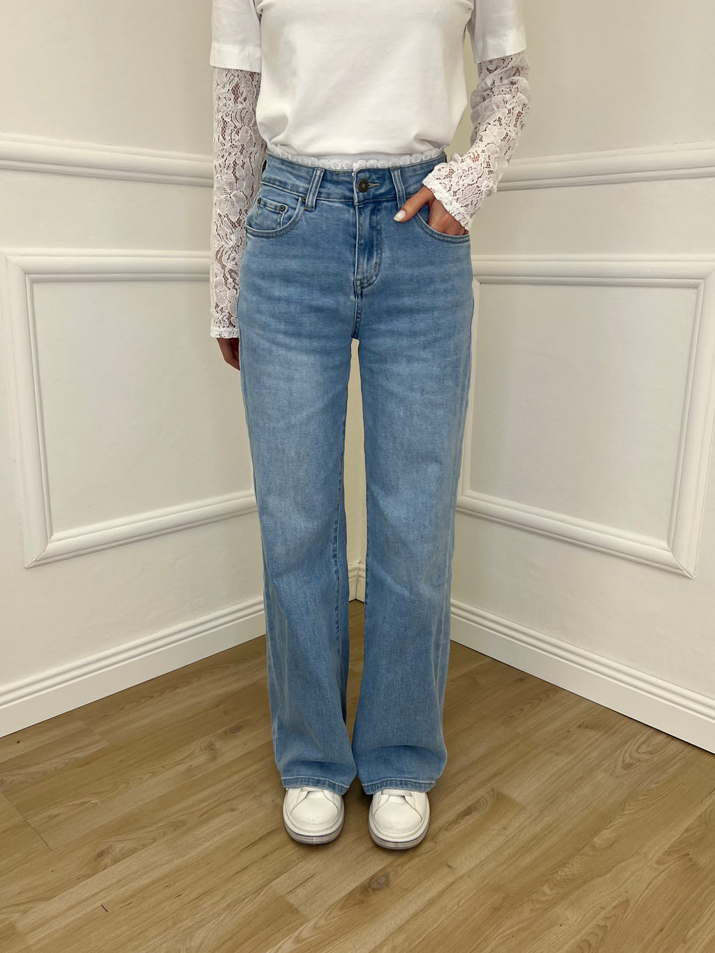 Jeans Vita Con Pizzo TK85 Azzurro
