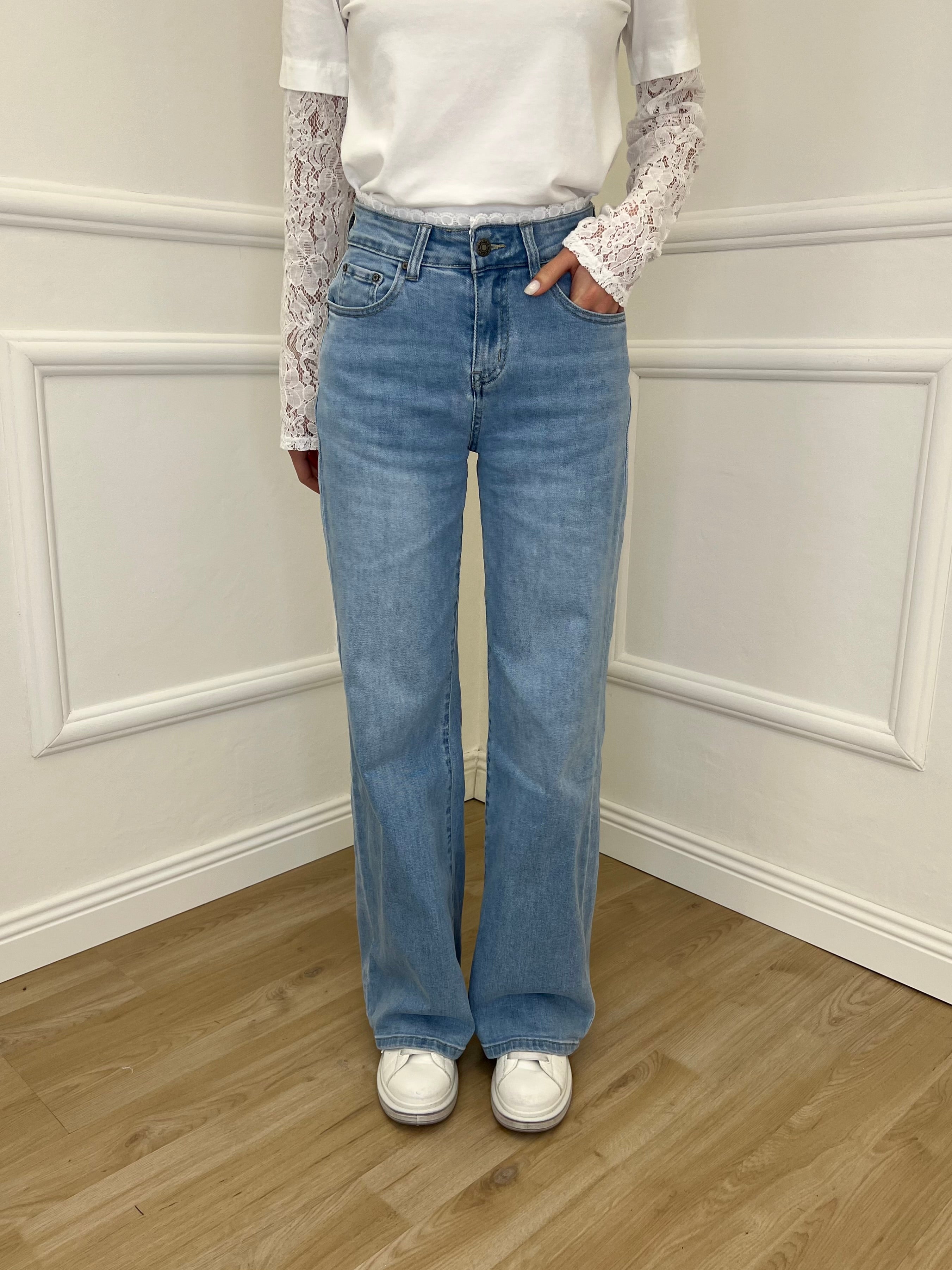 Jeans Vita Con Pizzo TK85 Azzurro