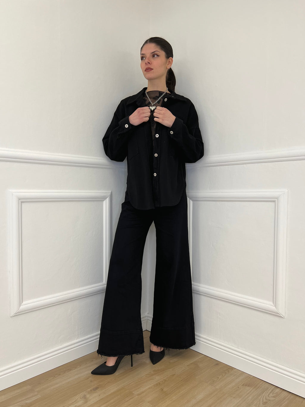 Camicia Overshirt in Twill A6262 Nero