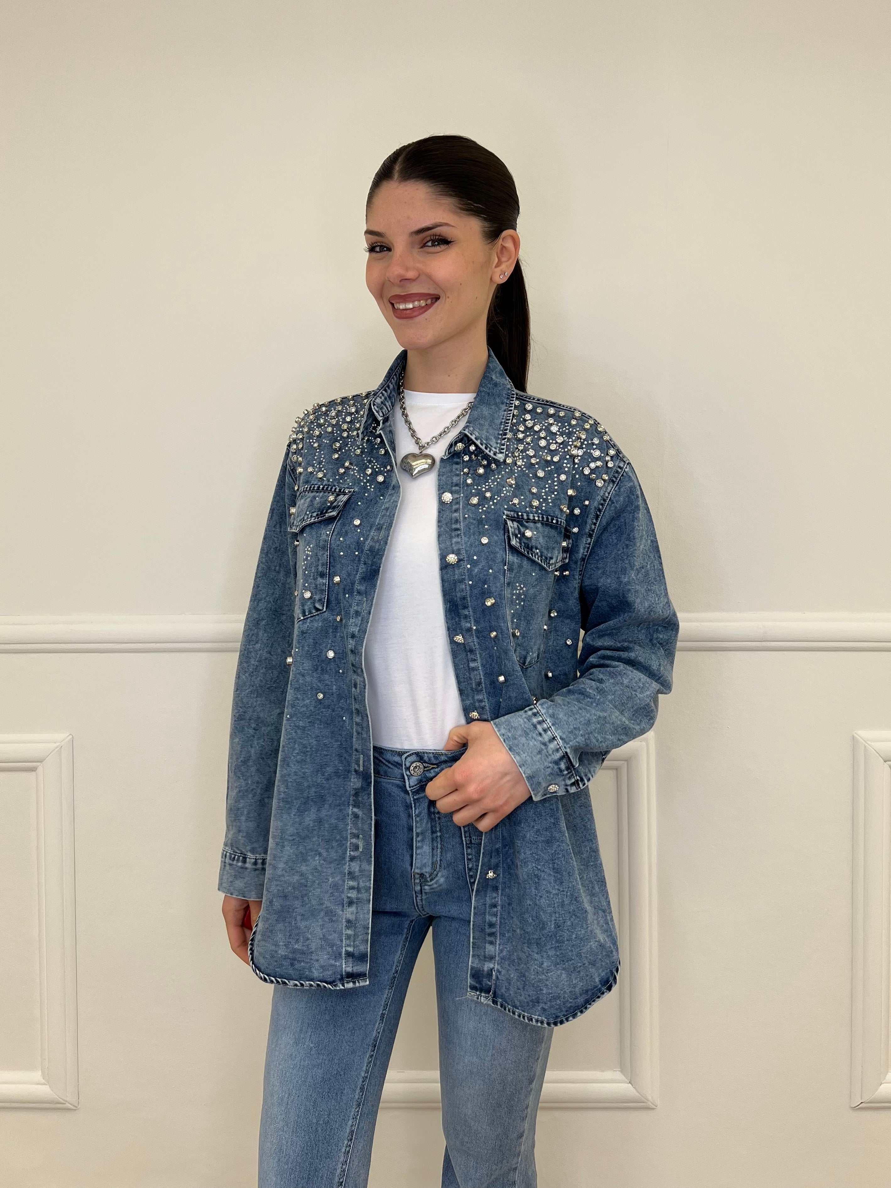 Camicia Denim Delavé Strass 18601