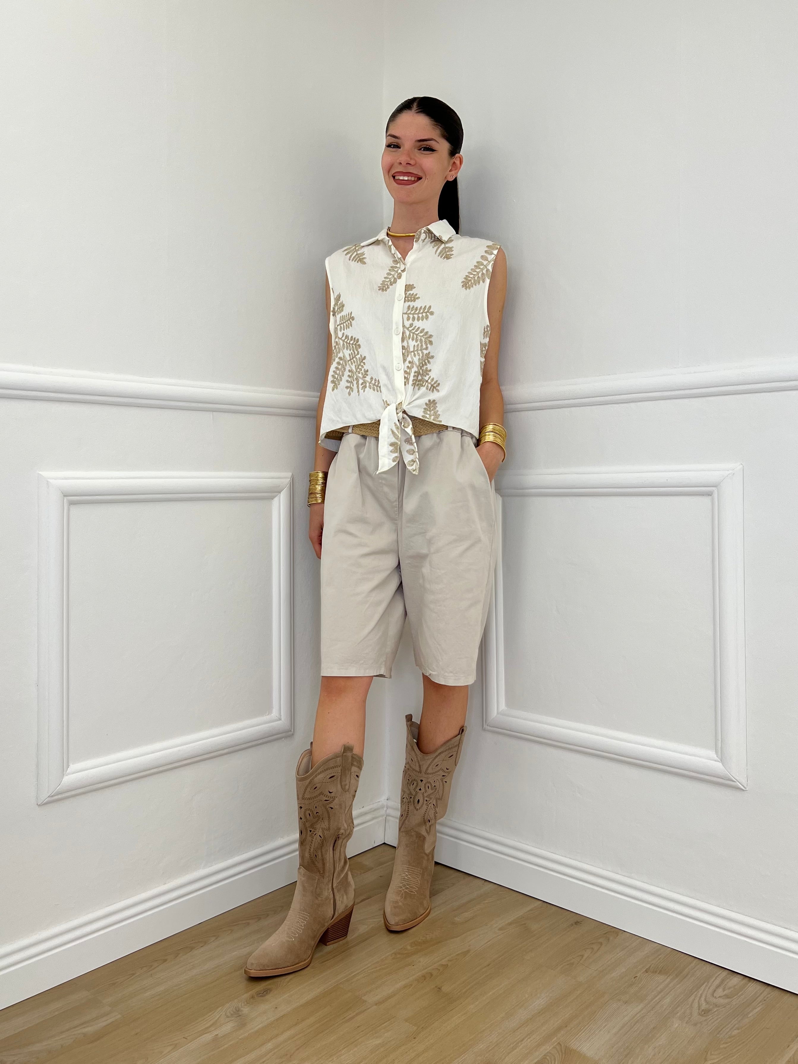 Camicia Smanicata Nodo Lurex 18128 Bianco