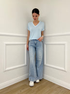 Jeans Con Fiocchi Ricamati e Strass 5354 Azzurro