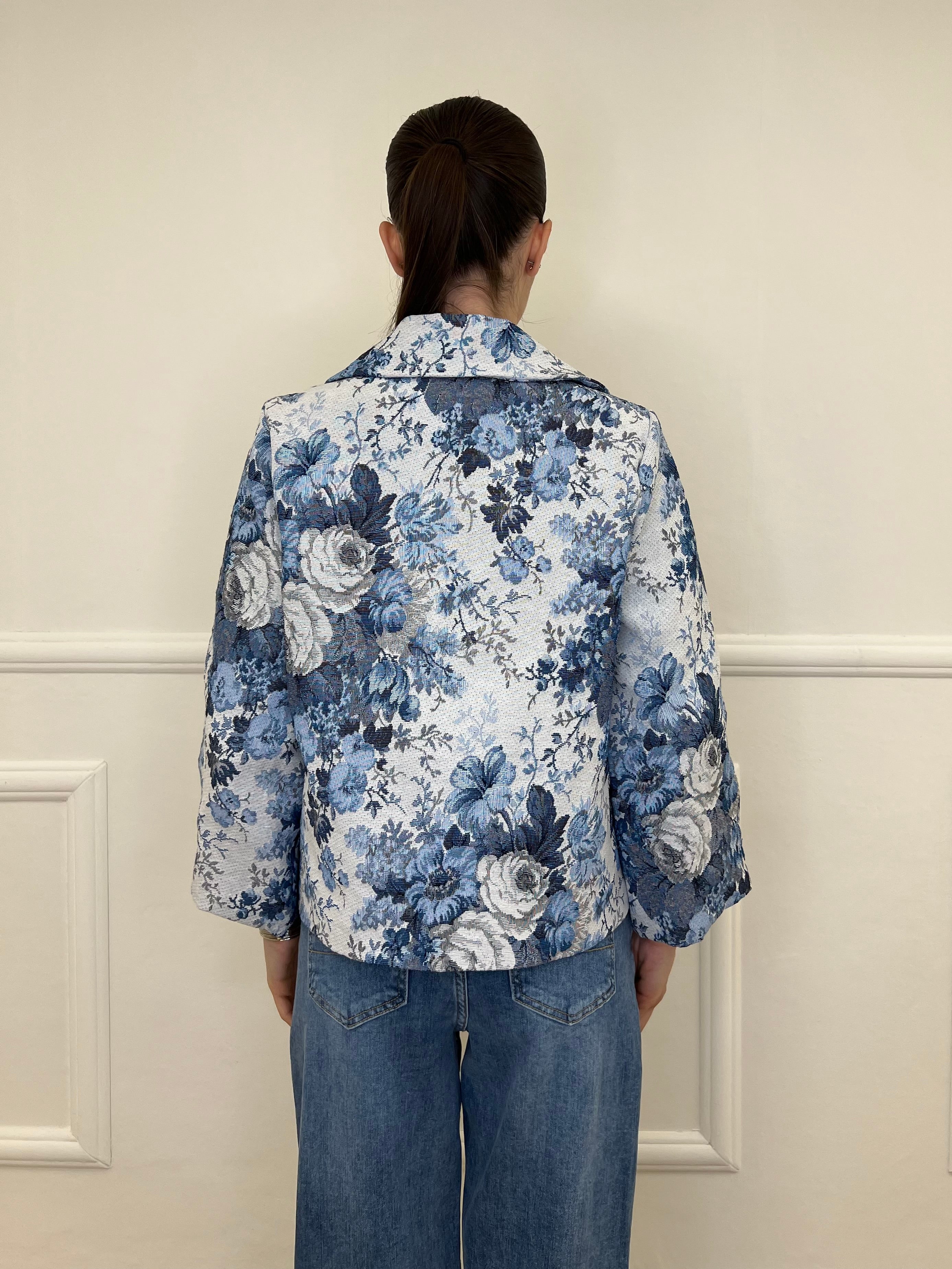 Giacca Jacquard Fiori 943-999 Azzurro