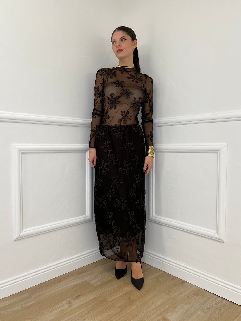 Gonna Tulle Ricami 139-833 Moro