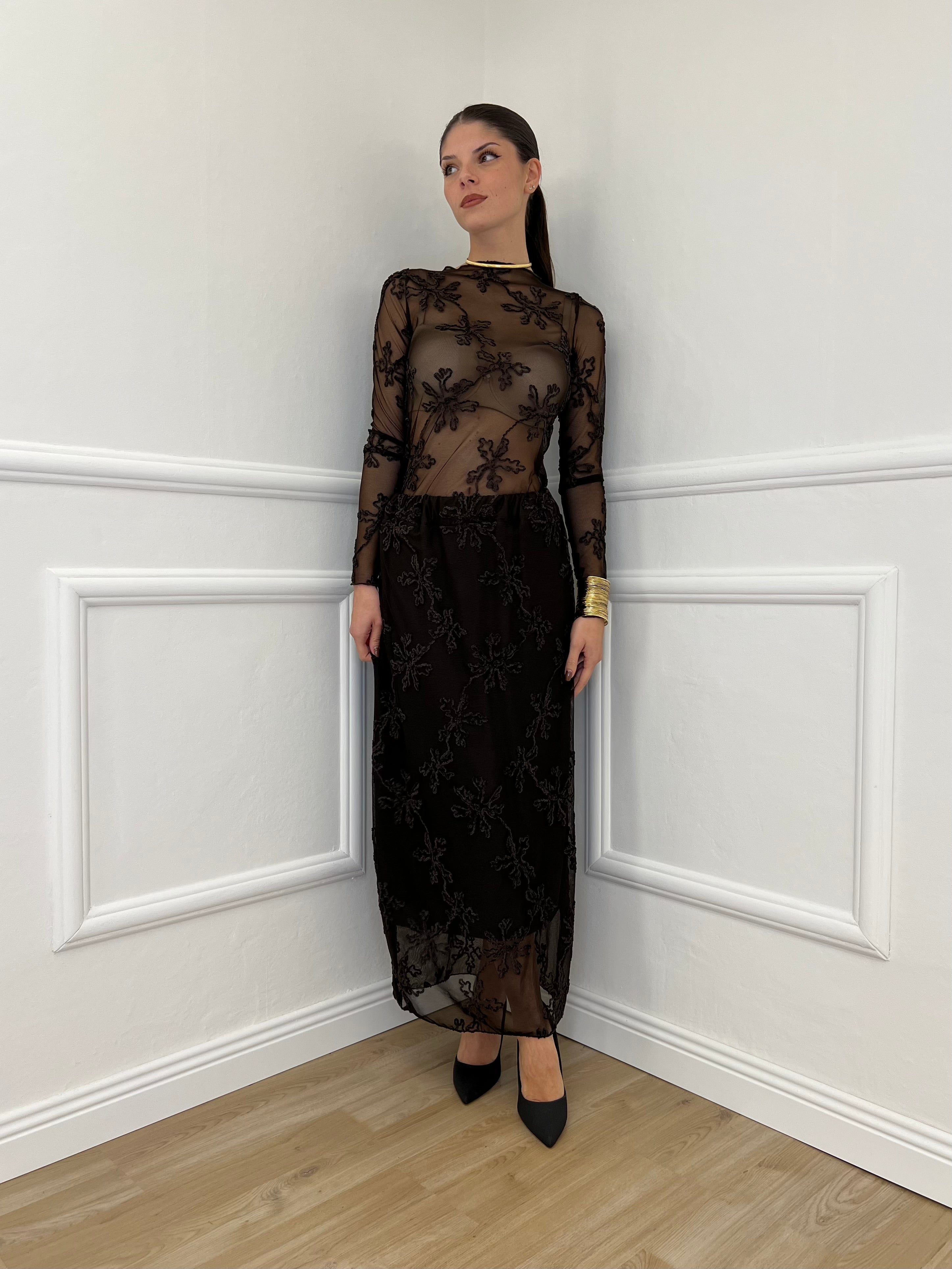 Gonna Tulle Ricami 139-833 Moro