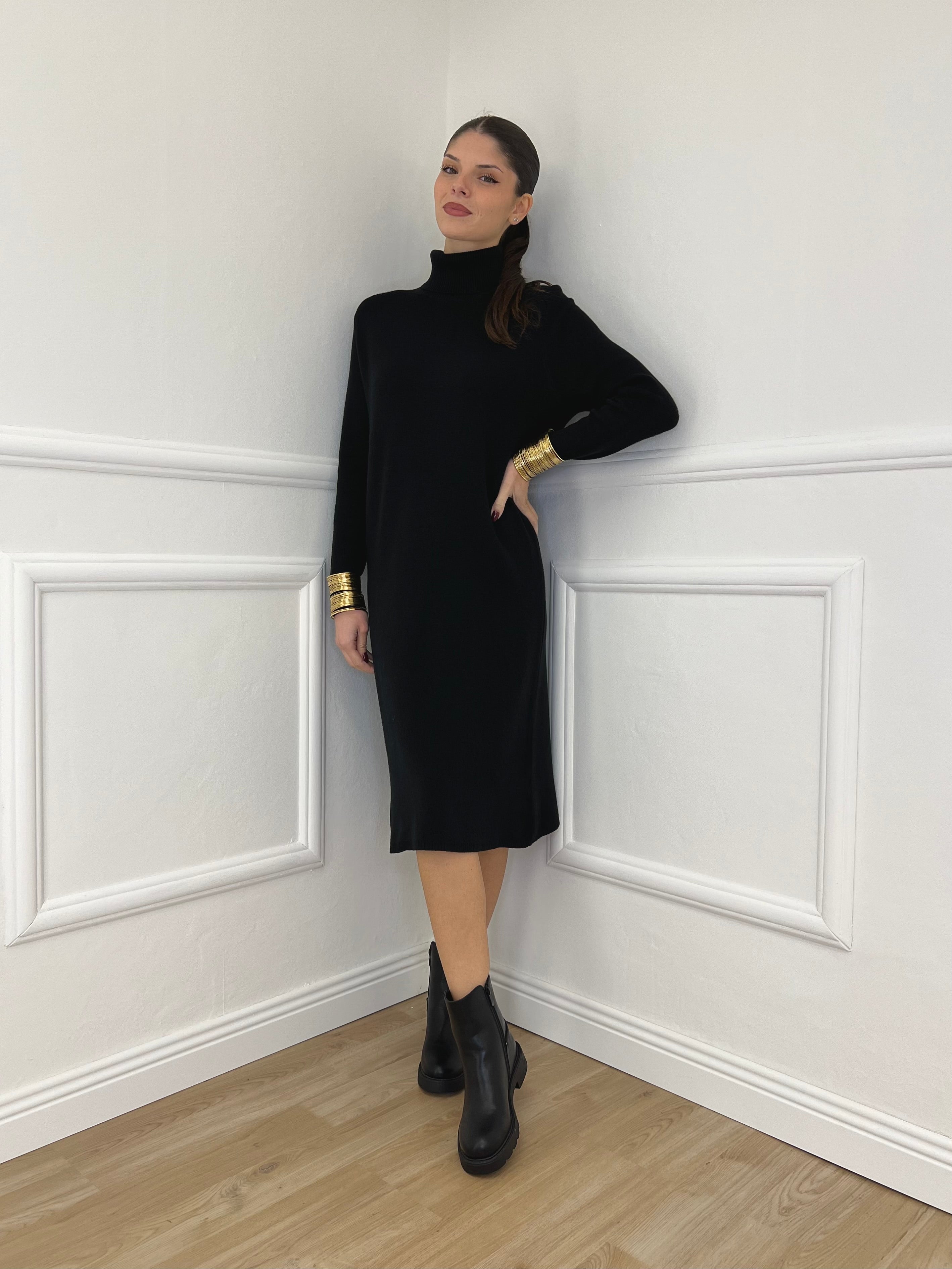 Abito Dolcevita Maglia 3077 Nero