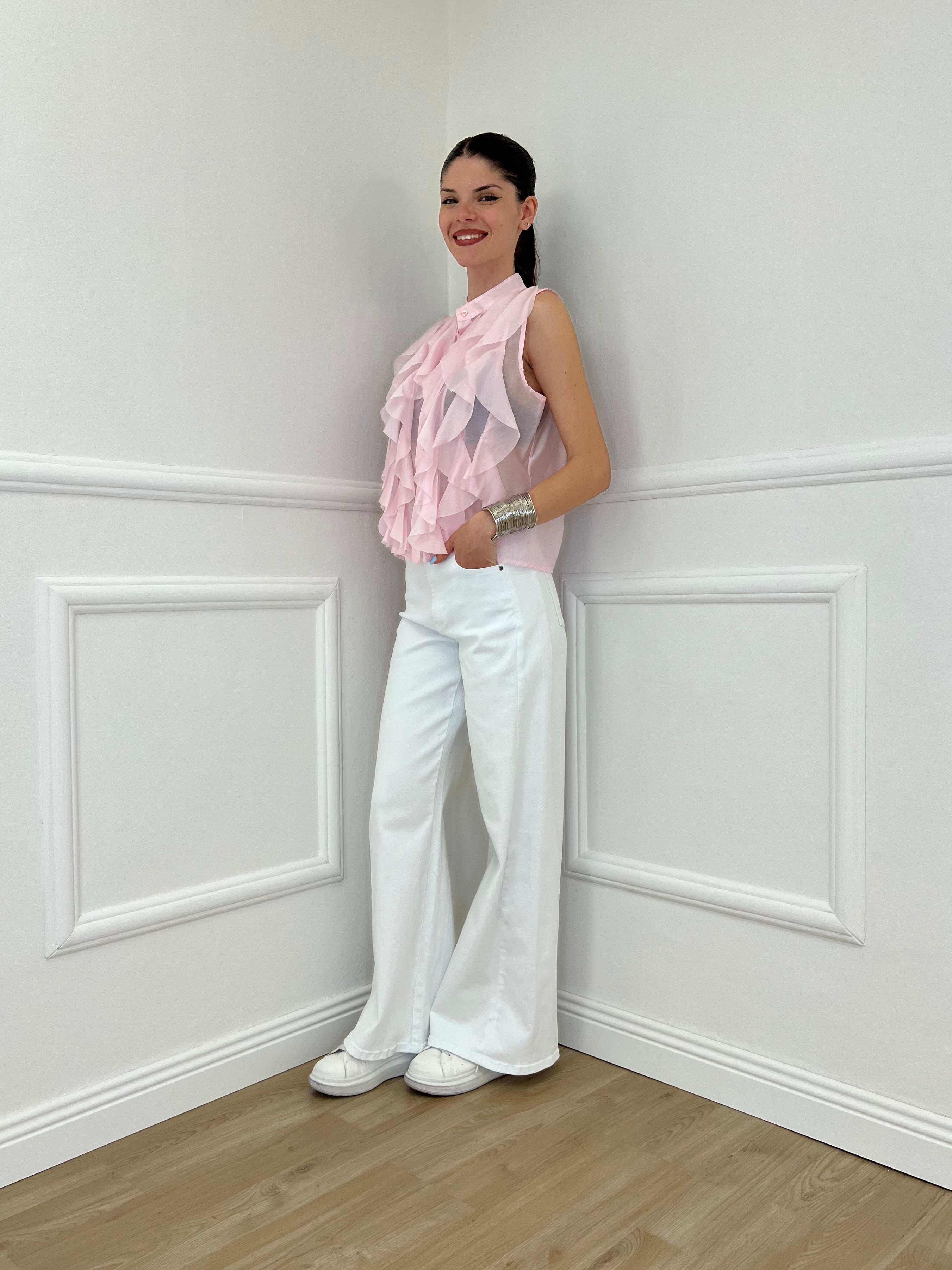 Camicia Smanicata Con Rouches 220-672 Rosa