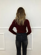 Maglia Trecce Scollo a V 1237 Bordeaux