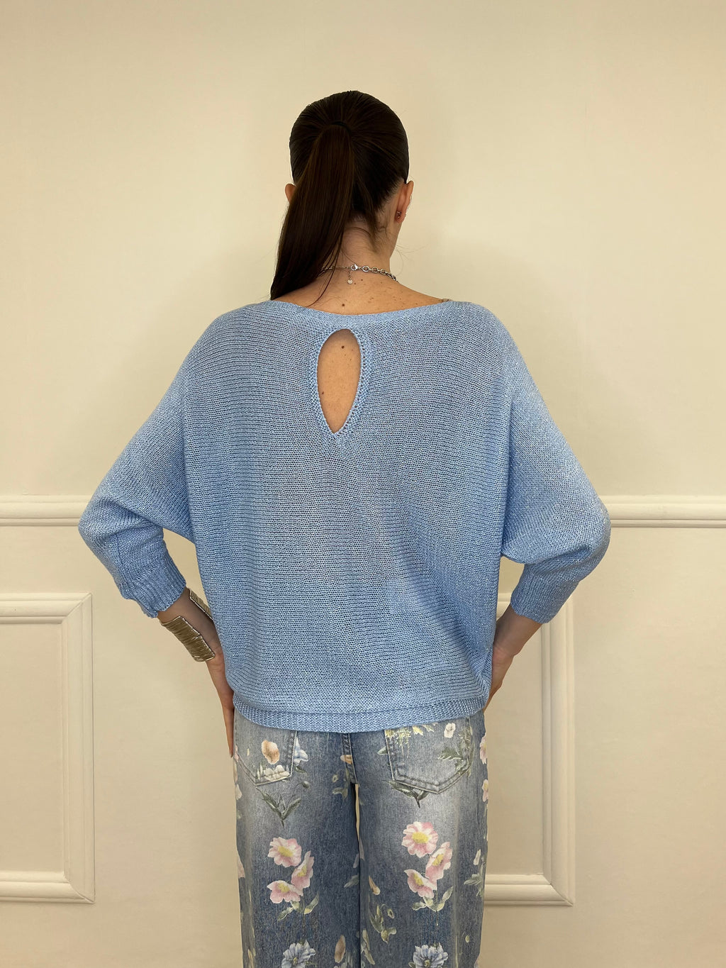 Maglia Lurex Scollo Goccia 645 Azzurro