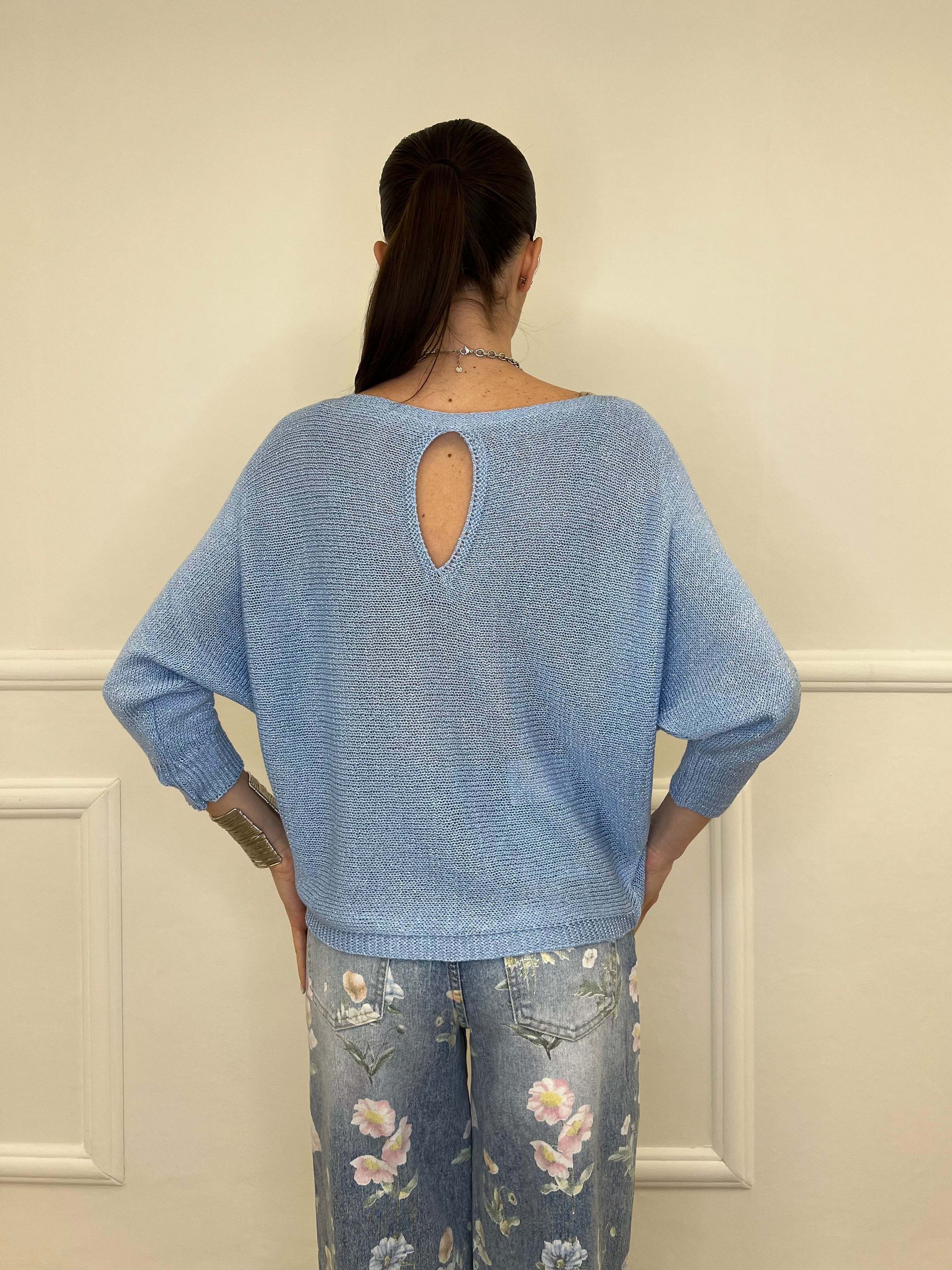 Maglia Lurex Scollo Goccia 645 Azzurro