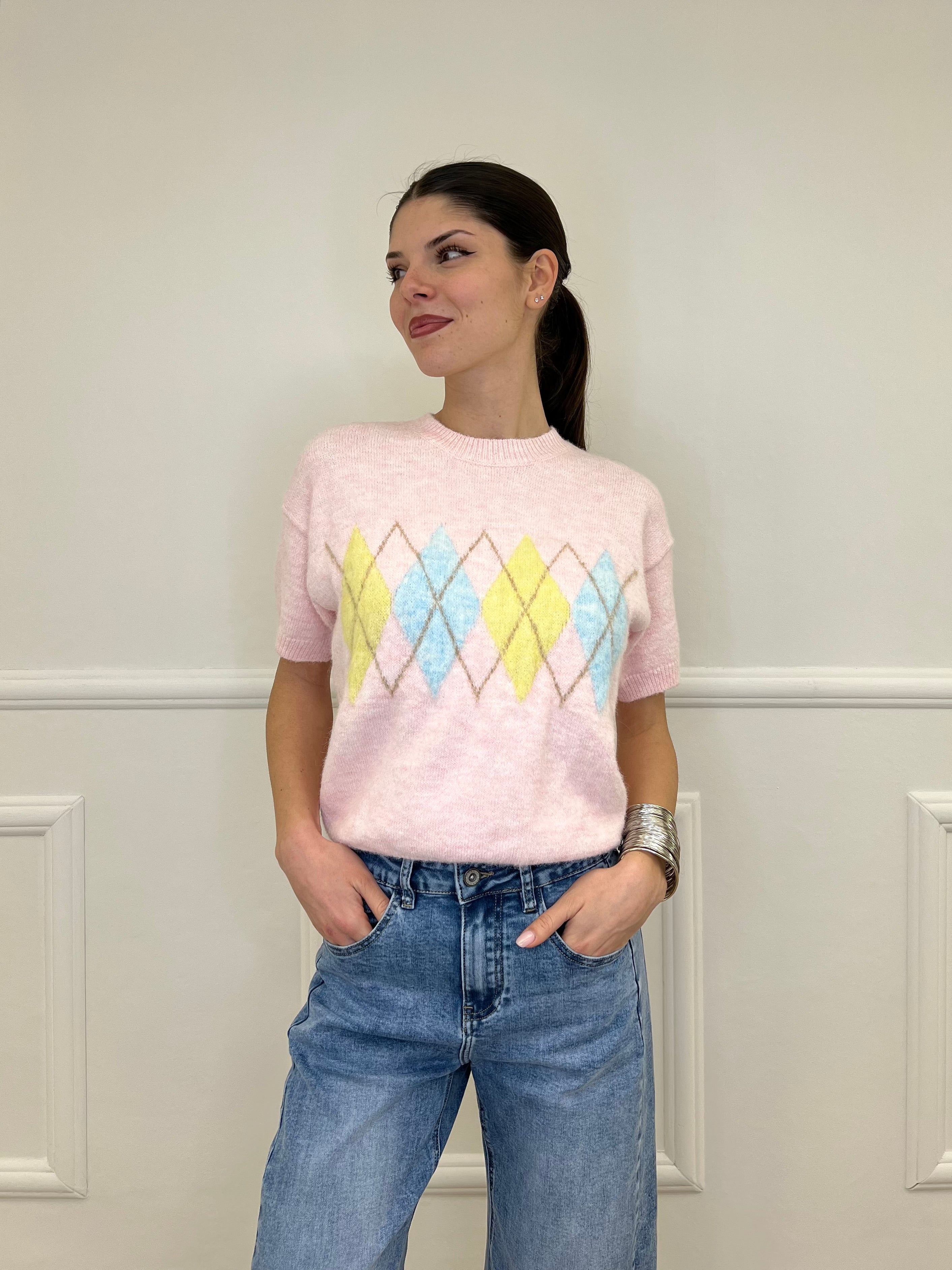 Maglia Rombi Maniche Corte 2909 Rosa