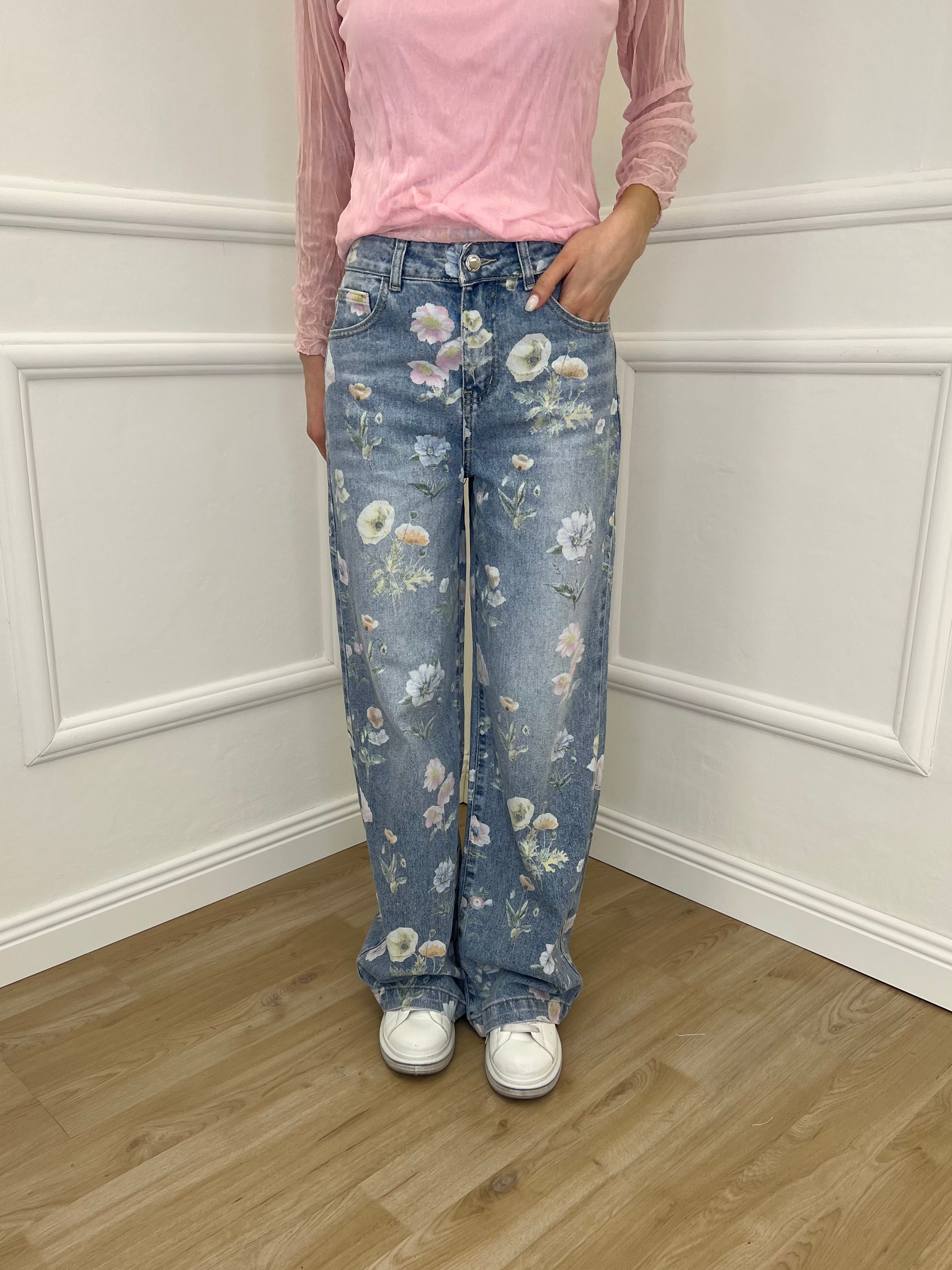 Jeans Floreale T901 Azzurro