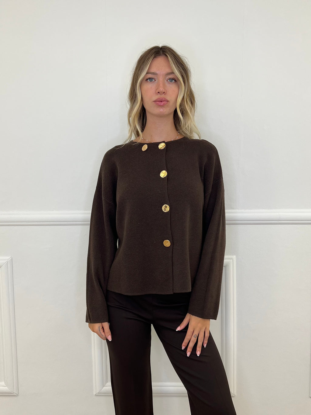 Cardigan Coreana Bottoni 7370 Marrone