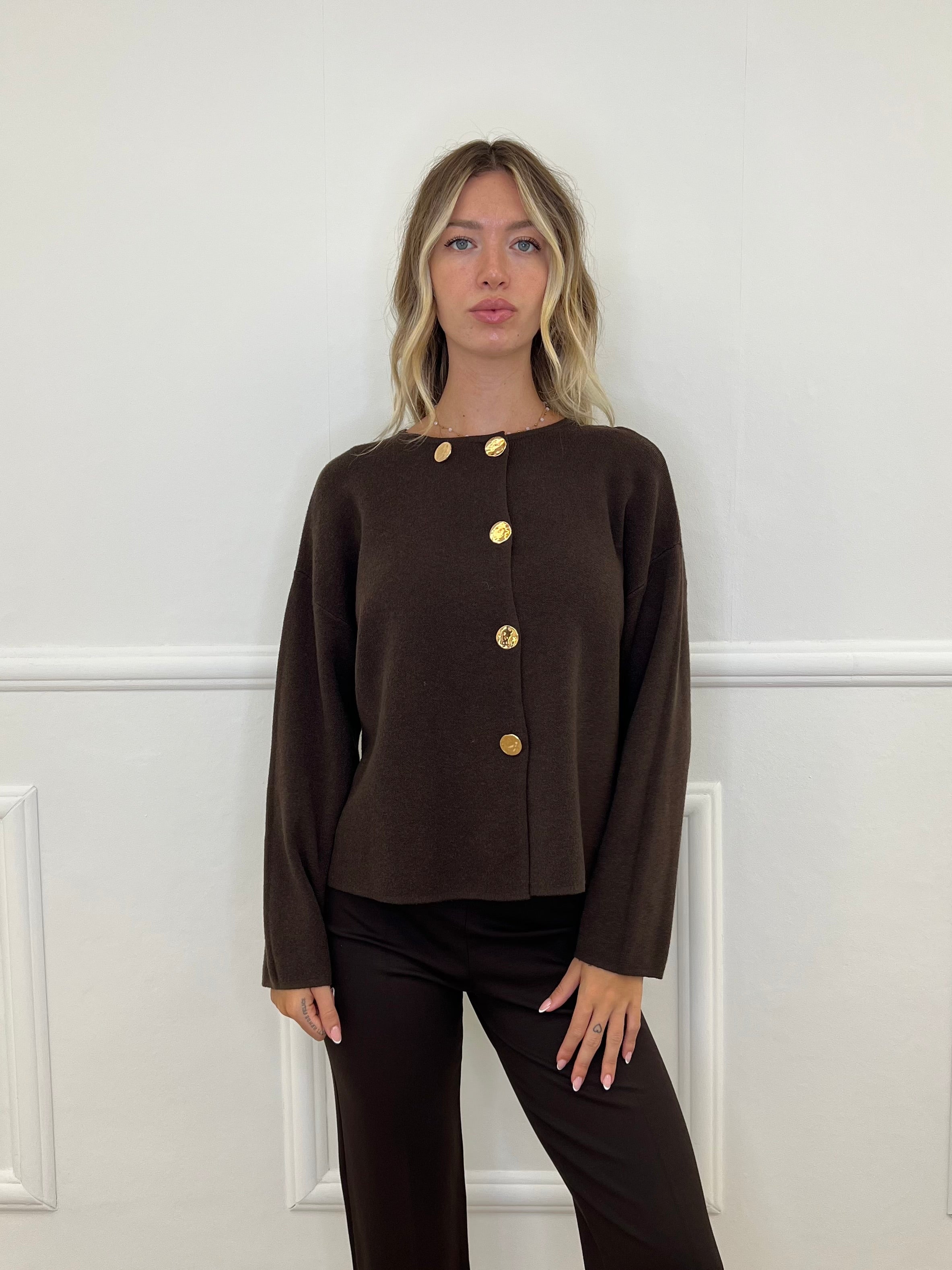 Cardigan Coreana Bottoni 7370 Marrone