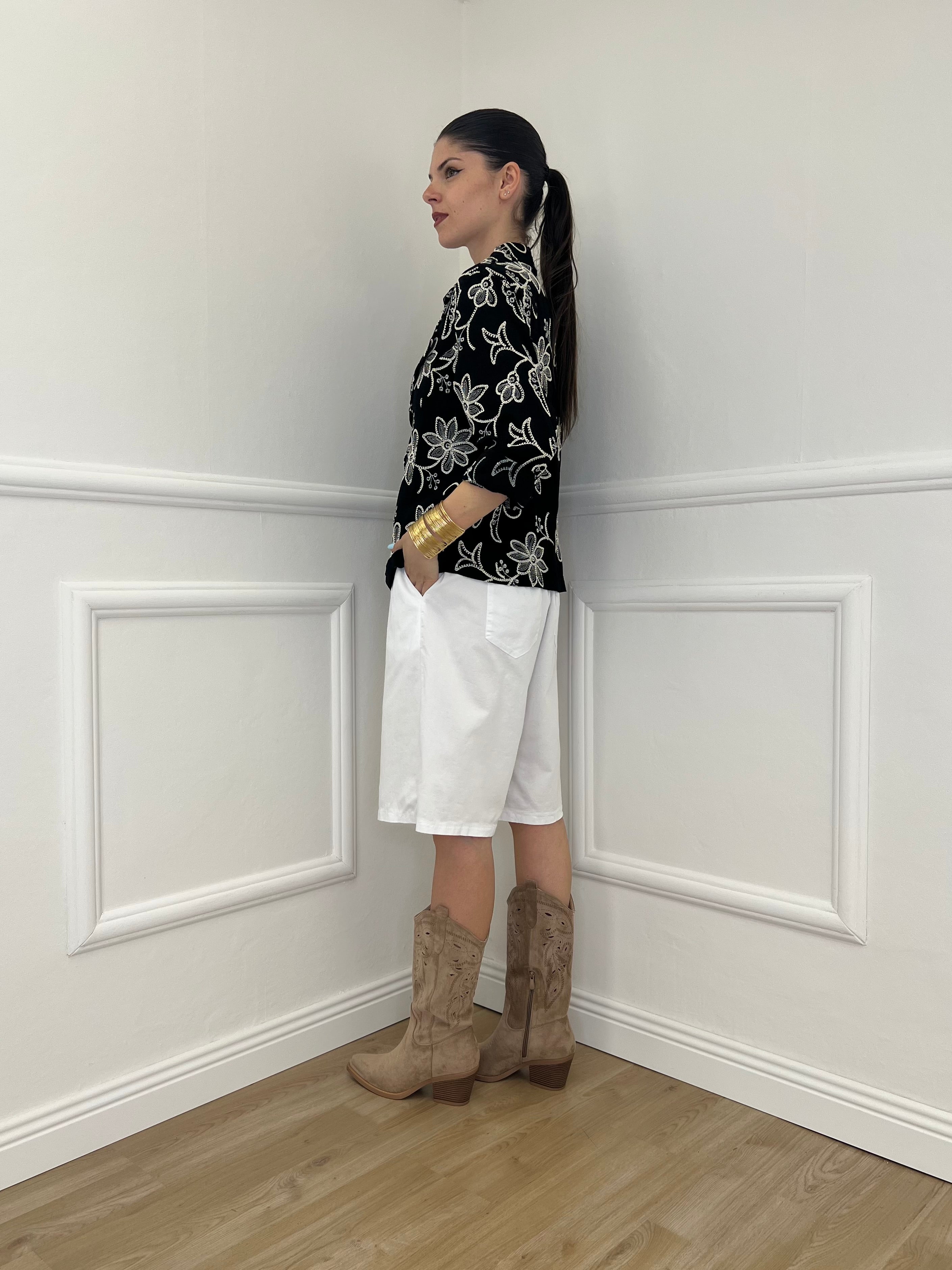 Blazer Ricamato in Lino e Viscosa 11353 Nero