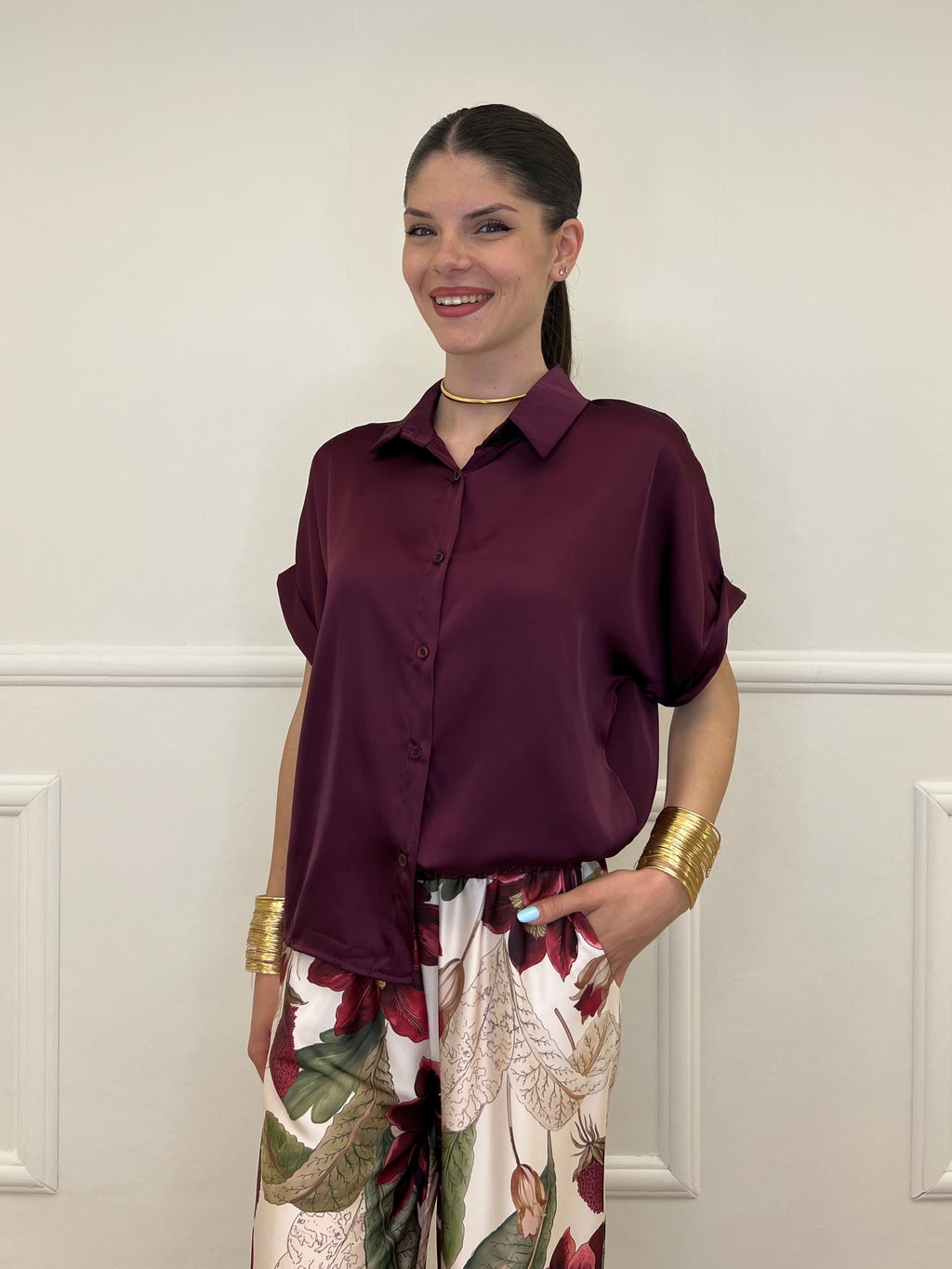 Completo Satin Pantalone Fantasia 17397 Burgundy