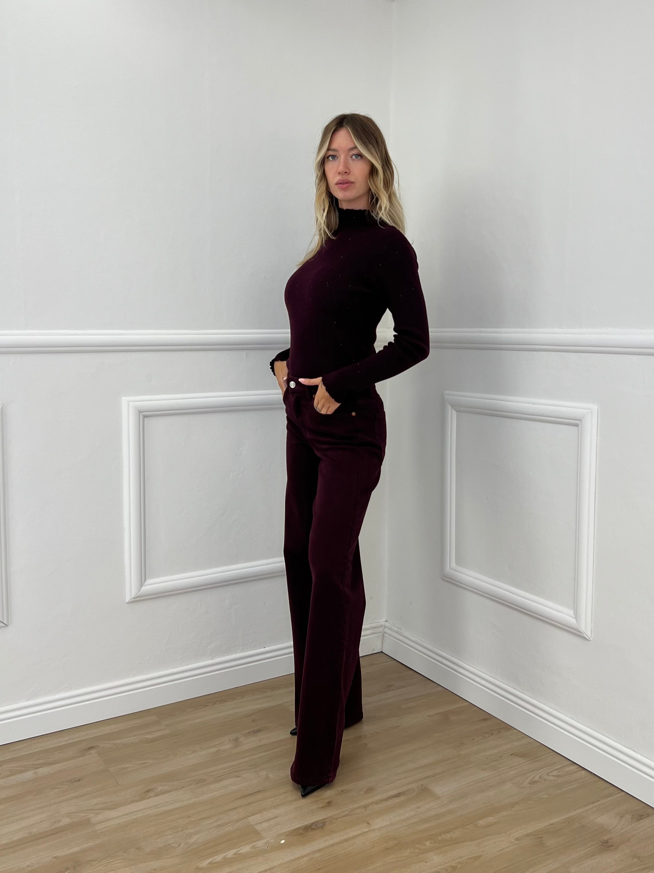 Jeans Wide Leg H3873-5 Burgundy