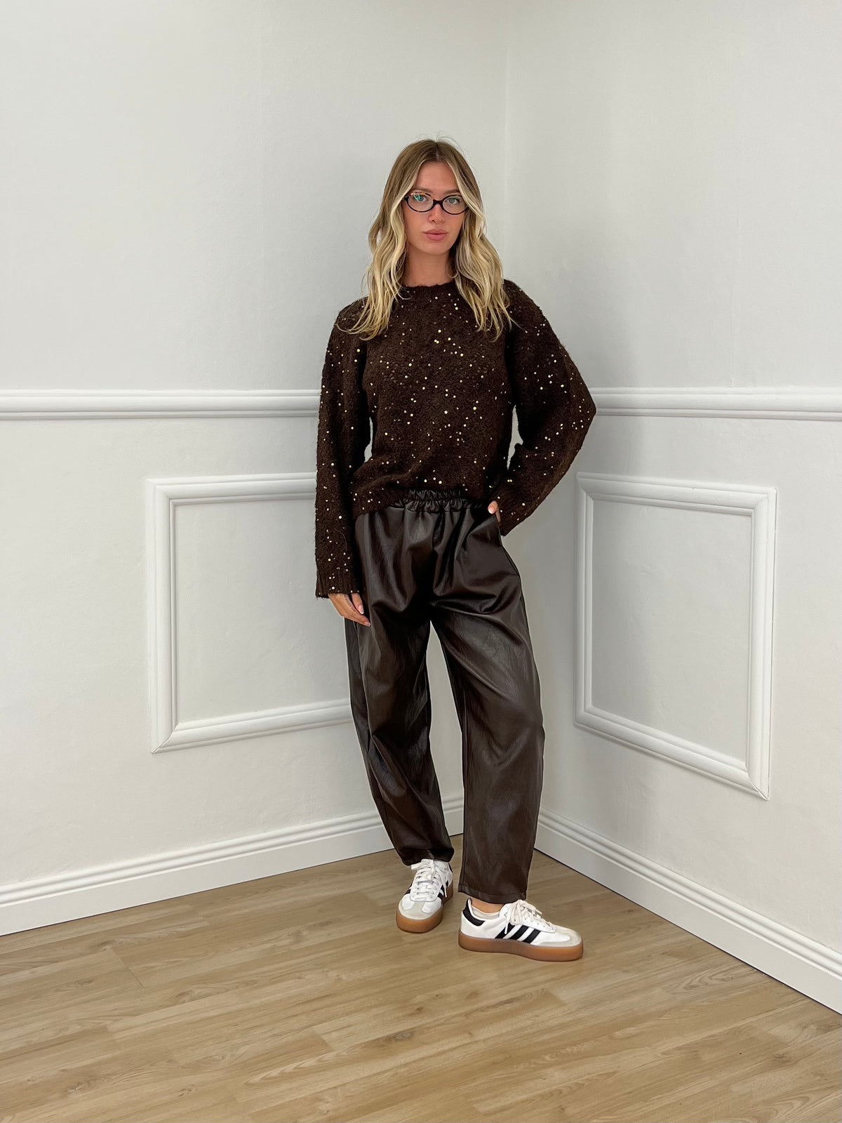 Pantalone Baggy Ecopelle D28945 Moro