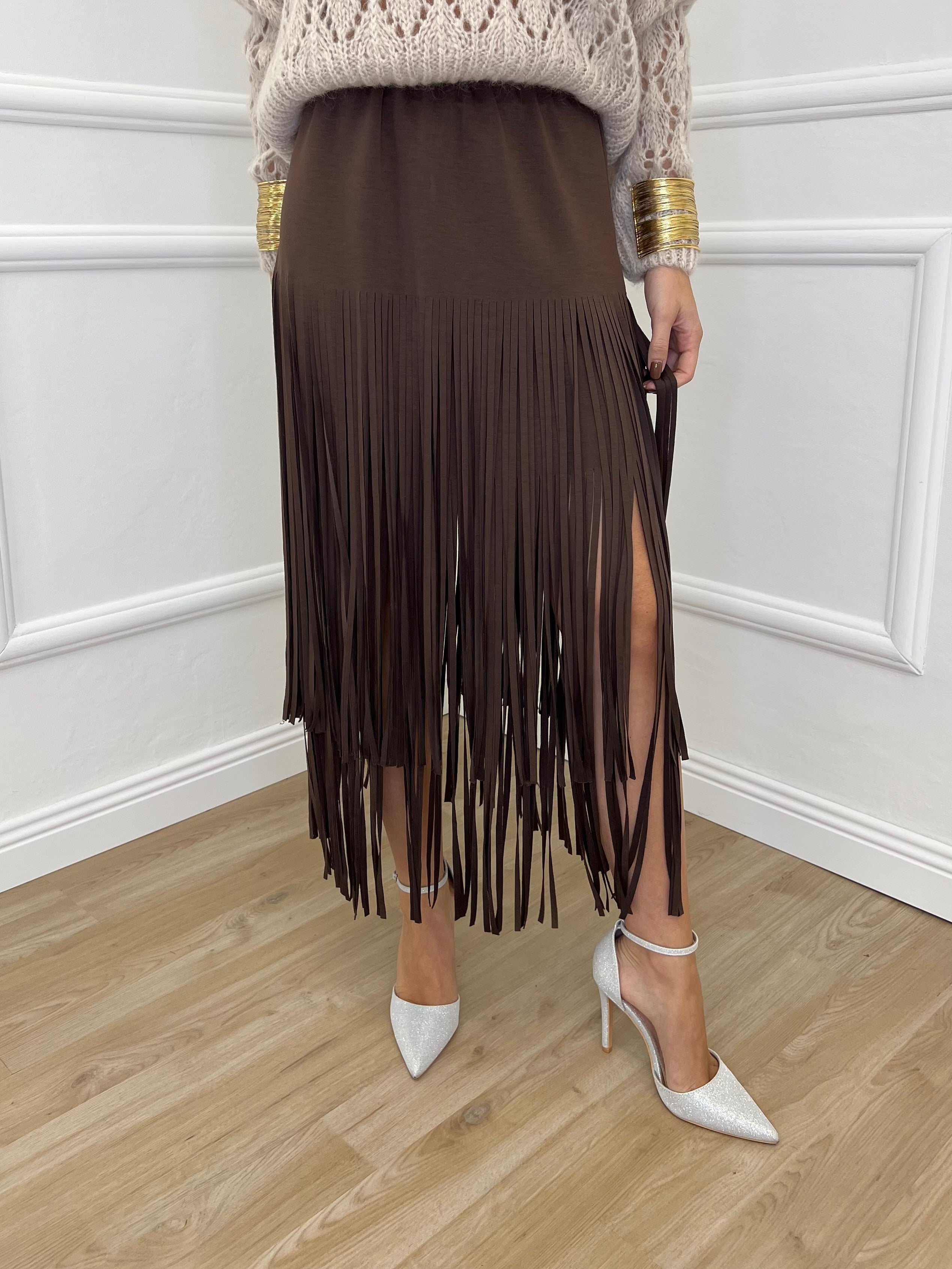 Gonna Viscosa Frange 5307 Moro