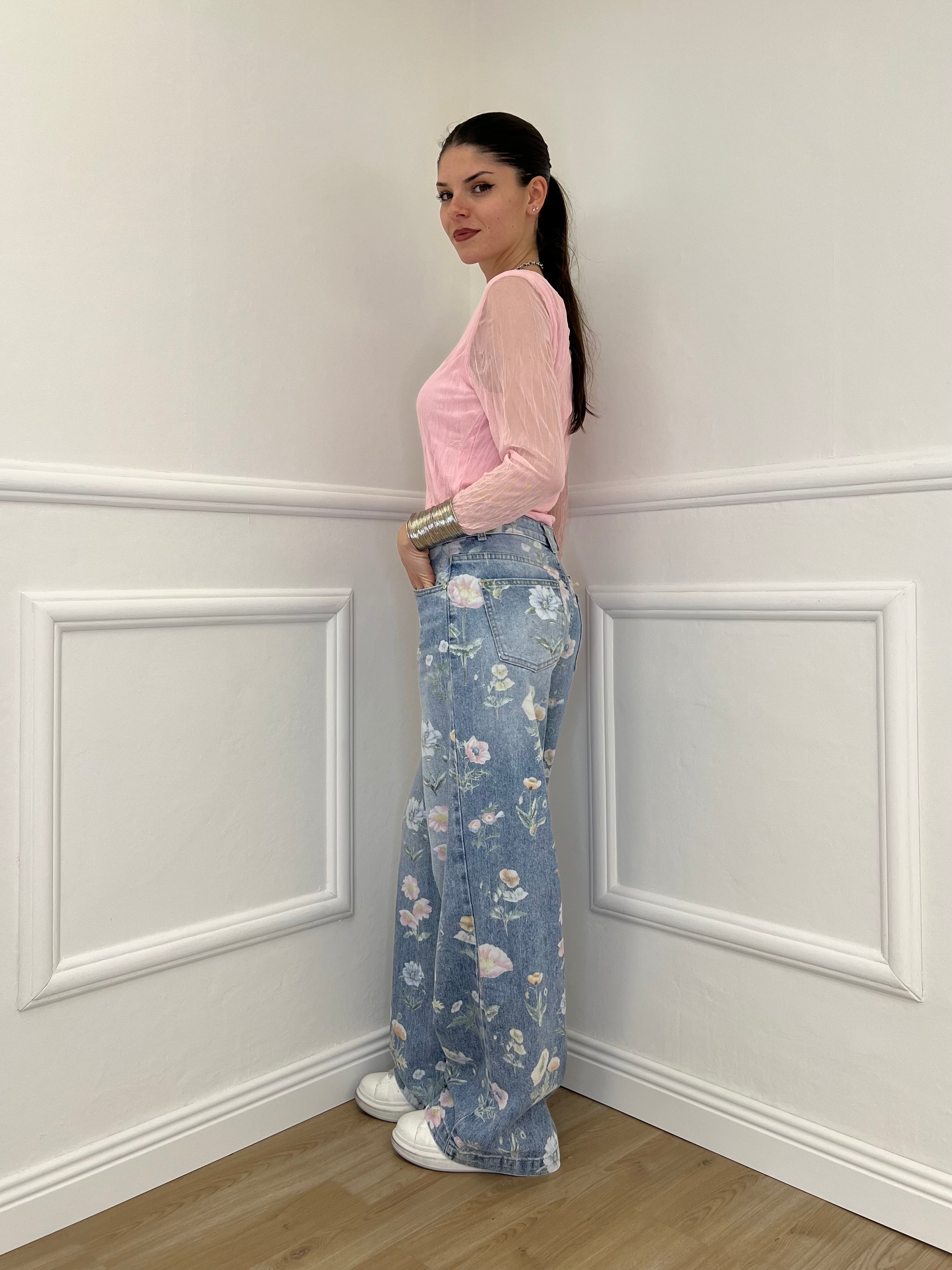 Jeans Floreale T901 Azzurro