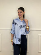 Camicia Over a Righe Con Ricami 26072 Blu