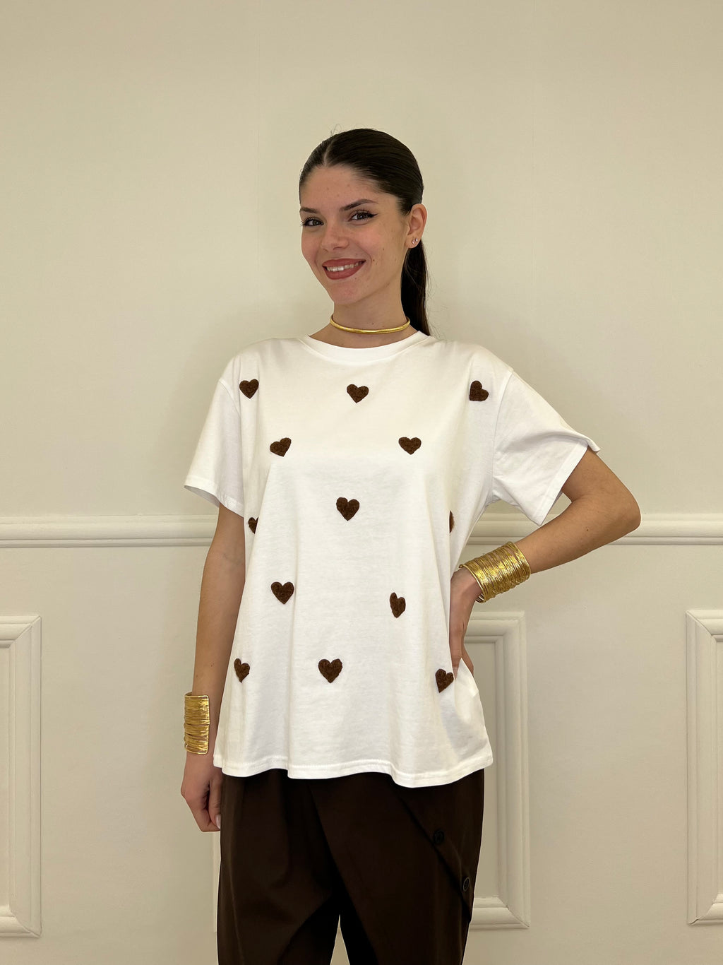 T-shirt Over Con Ricamo Cuori 12659