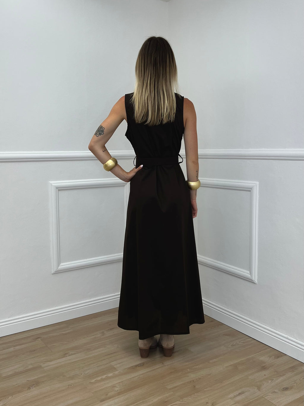 Abito Cotone Cintura 364997 Marrone