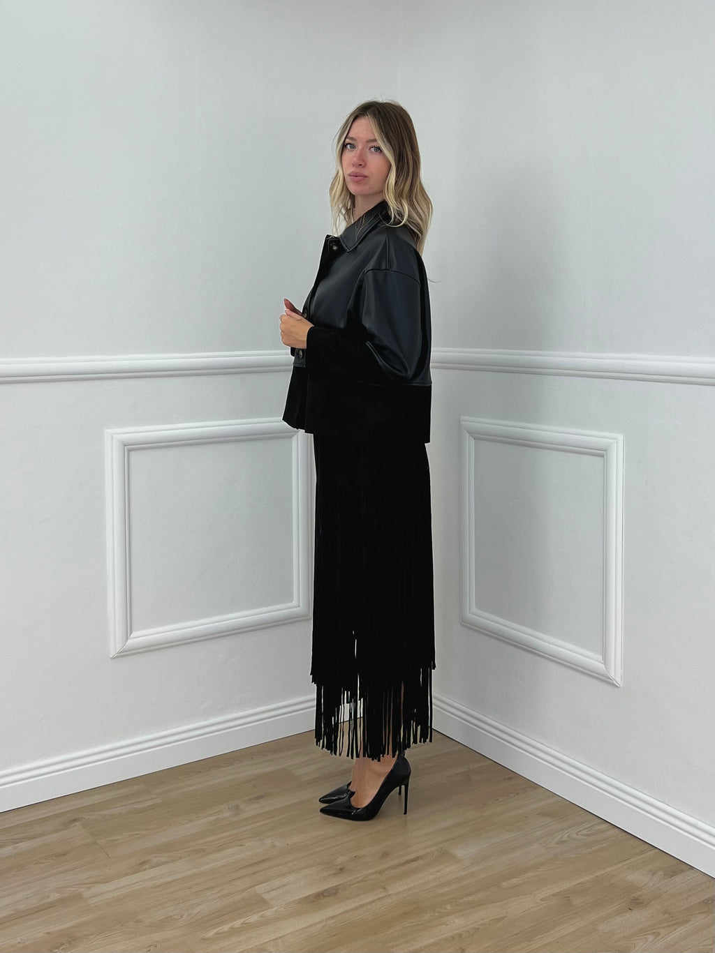 Giacca Ecopelle Inserti Scamosciati L6601 Nero