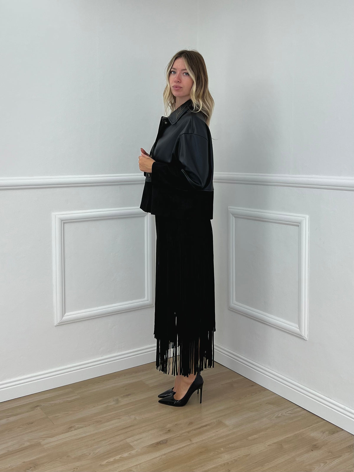 Giacca Ecopelle Inserti Scamosciati L6601 Nero