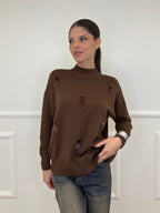 Maglia Strass e Piume DL7355 Marrone