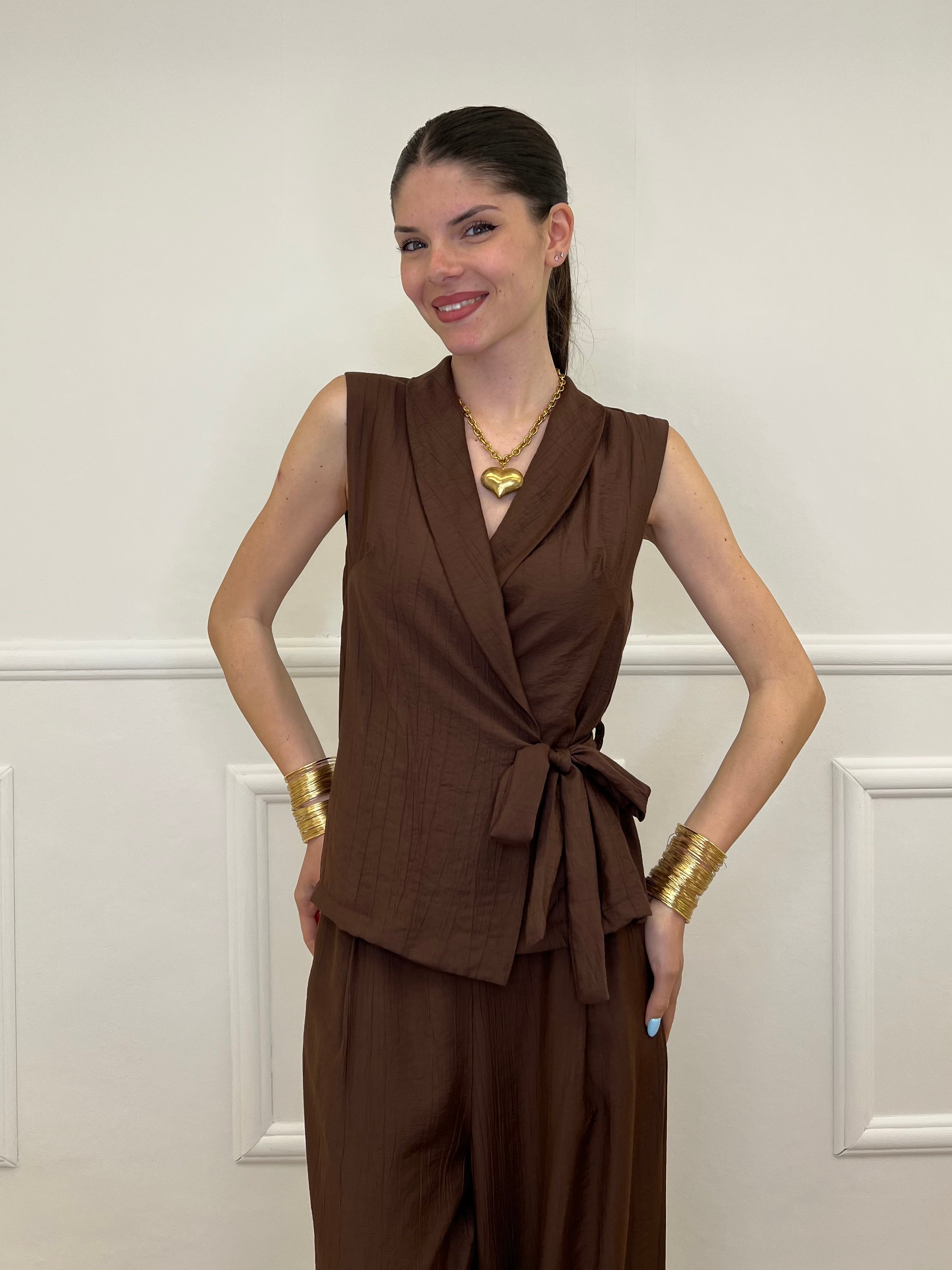 Completo Gilet Fiocco Crêpe 2852 Marrone
