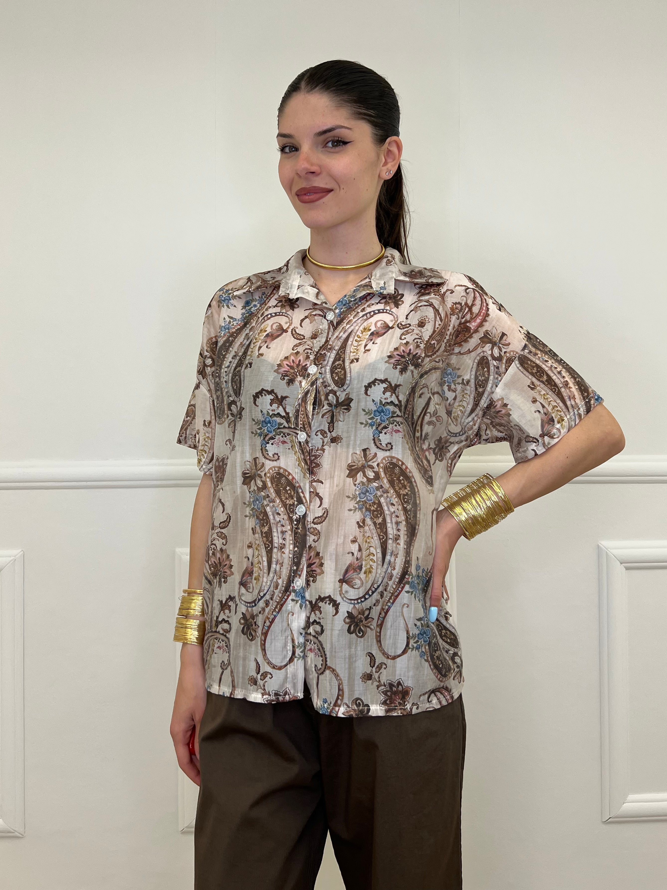 Camicia Paisley in Tencel 25155 Marrone