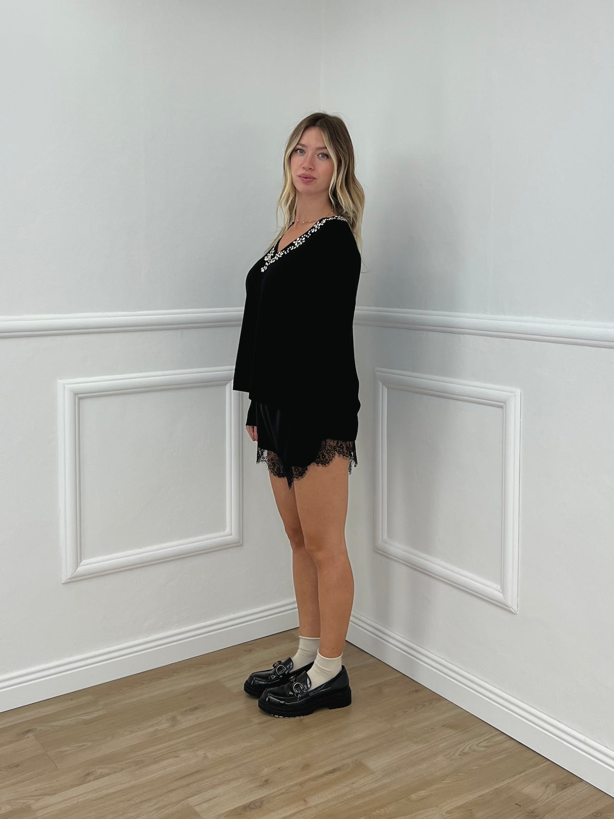 Maglia Misto Lana Merino Cristalli 6314 Nero