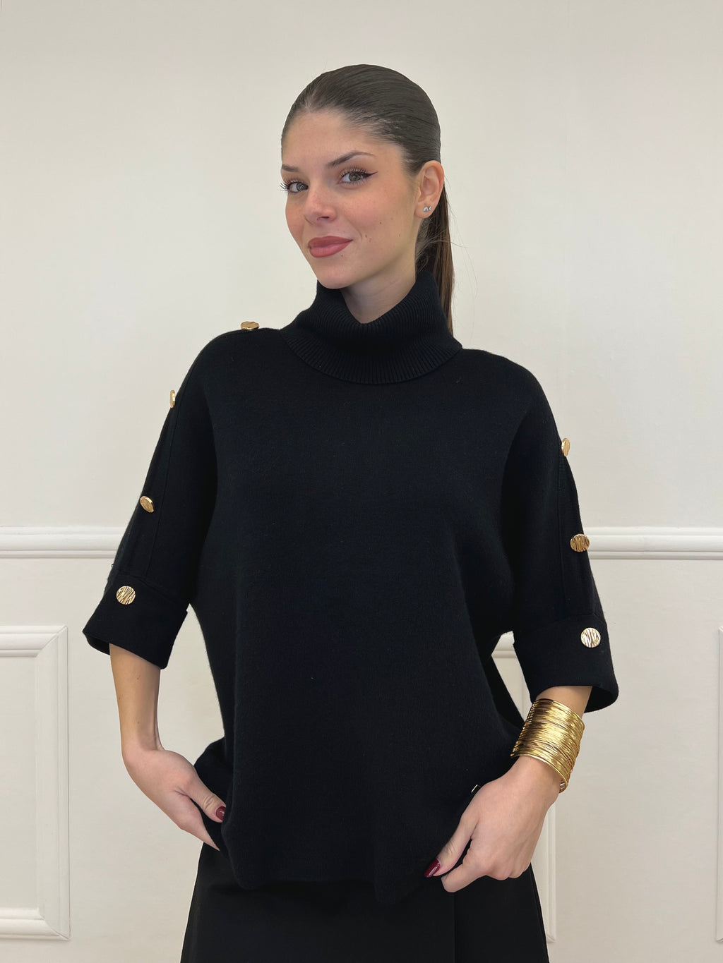 Maglia Bottoni Pipistrello 261124 Nero