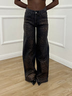 Jeans Spalmato Animalier Strass 9287 Nero