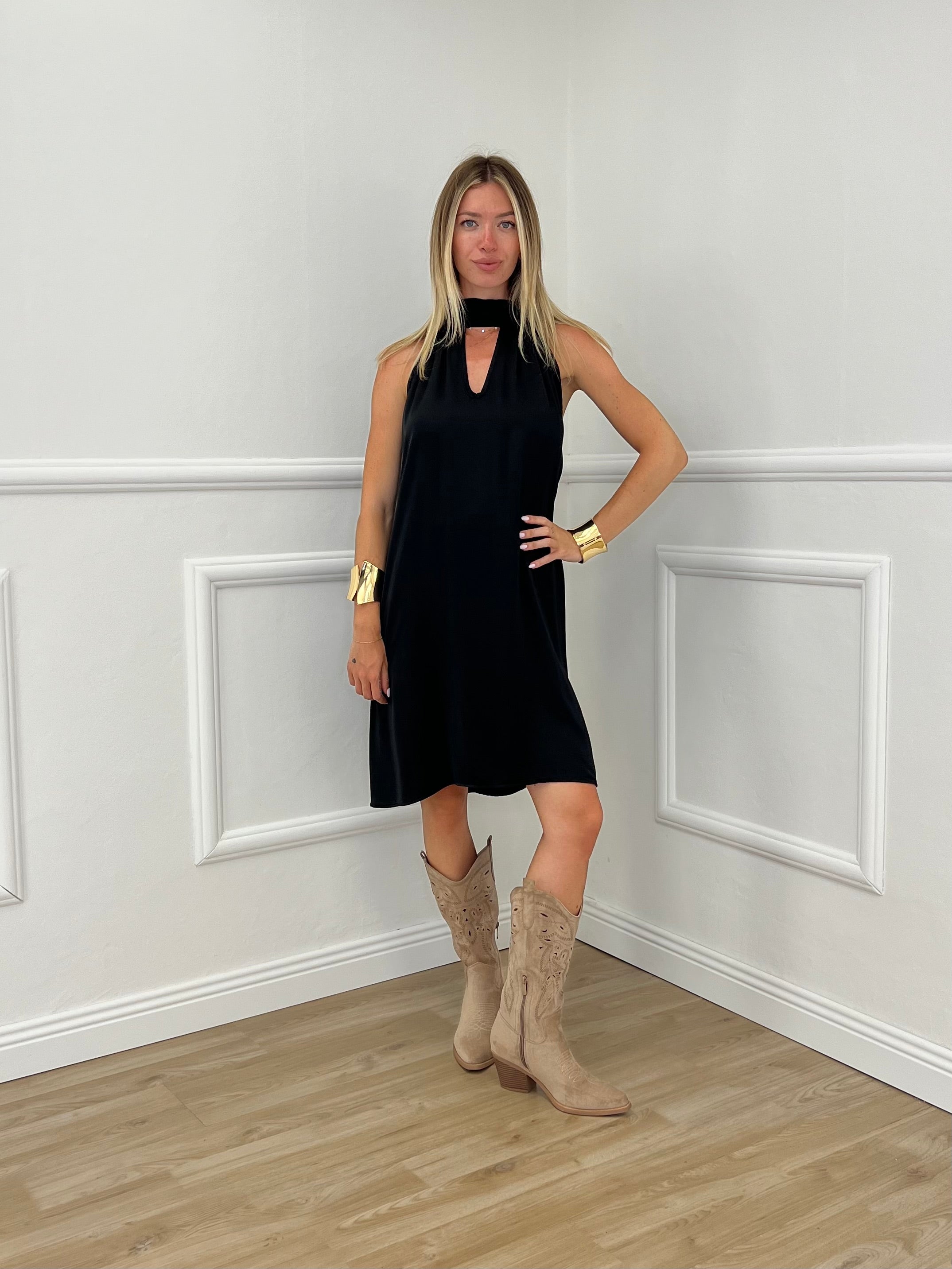 Vestito Halter In Raso Di Viscosa 9535 Nero