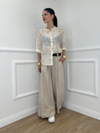 Camicia Strop Ricami e Paillettes 93-A03 Ecru