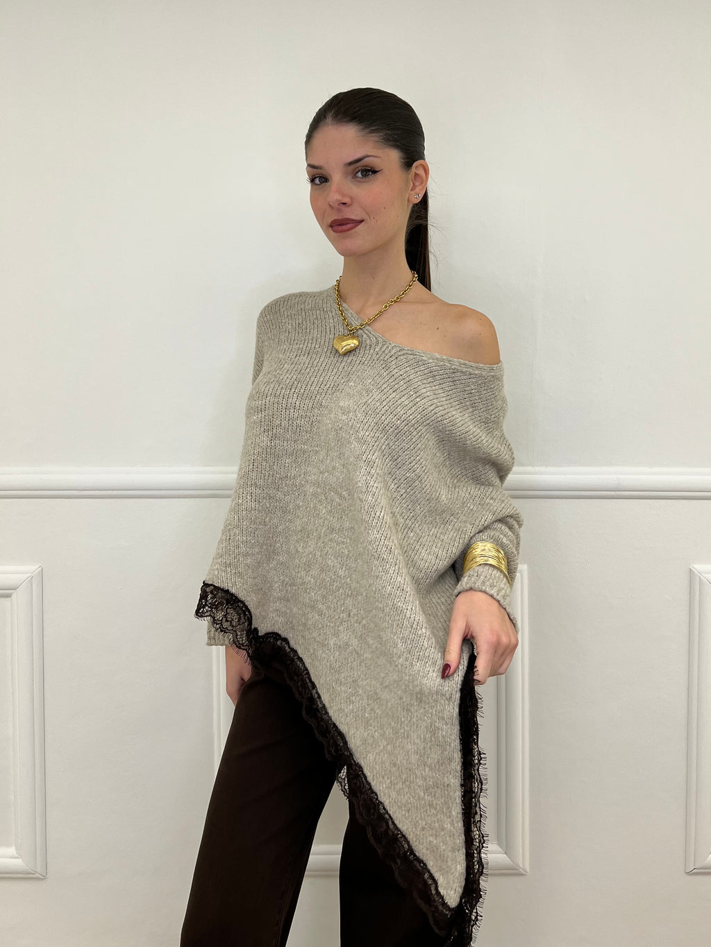 Maglia Asimmetrica Pizzo 25743 Ecru