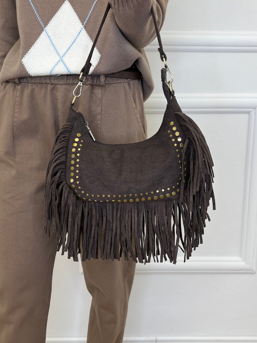 Borsa Hobo con Borchie e Frange 90515